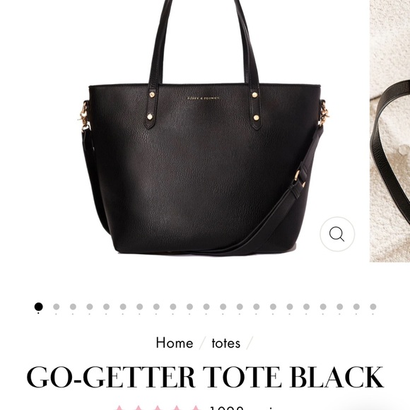 Poppy & Peonies Black Leather Tote with Minimalist Design - Picture 5 of 16
